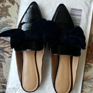 Pointed Toe Mules Navy Blue Bow